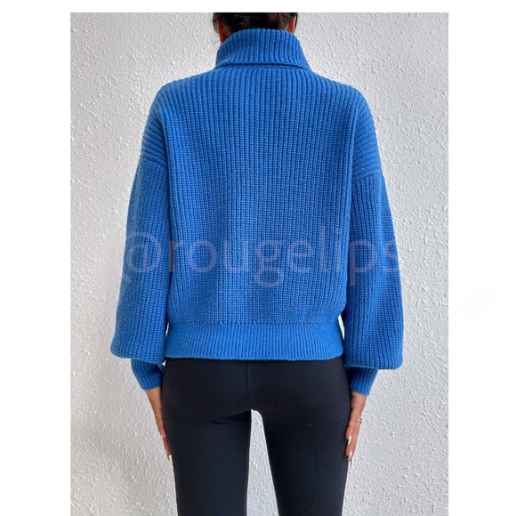 Blue Turtleneck Knit Pullover Sweater Long Sleeve - Picture 4 of 16